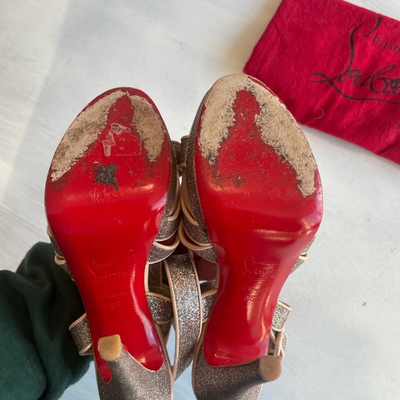 Christian Louboutin Silver Glitter Straratata Strappy Platform Sandal Heels - Picture 14 of 15